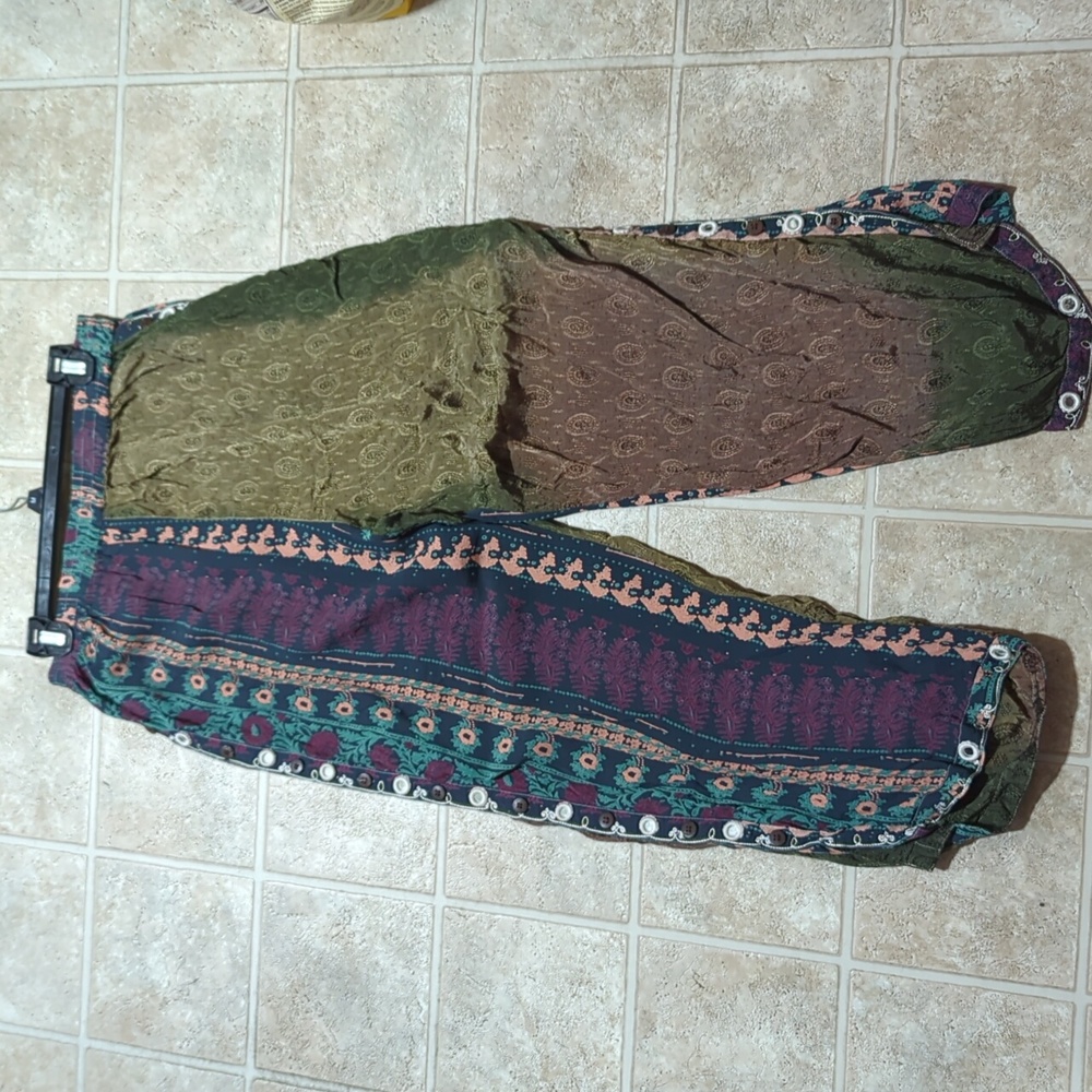 Vintage Tienda Ho Cropped Pants Boho Hippie Rayon Glass Buttons S/M Free Size